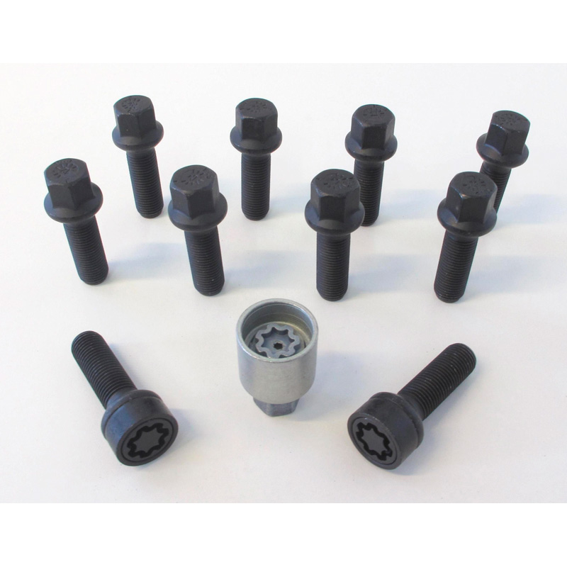 H&R Wielboutenset bolkonisch R14 M14x1.50 - Lengte 31mm - Zwart - 10 stuks - incl. wielsloten
