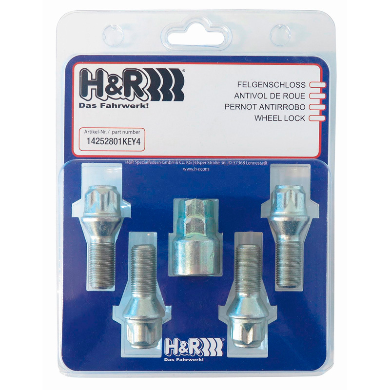 H&R Wielslotenset M14x1.25x28mm konisch - 4 slotbouten incl. adapter