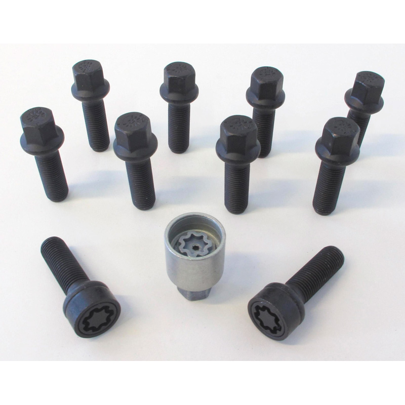 H&R Wielboutenset bolkonisch R17 M14x1.50 - Lengte 40mm - Zwart - 10 stuks - incl. wielsloten