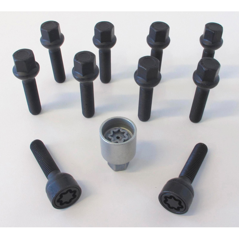 H&R Wielboutenset bolkonisch R13 M14x1.50 - Lengte 33mm - Zwart - 10 stuks (bv.  VAG) - incl. wielsloten