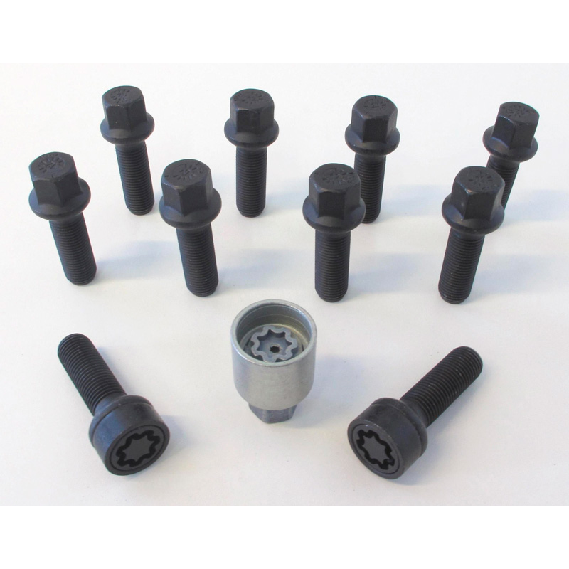 H&R Wielboutenset bolkonisch R14 M14x1.50 - Lengte 43mm - Zwart - 10 stuks - incl. wielsloten