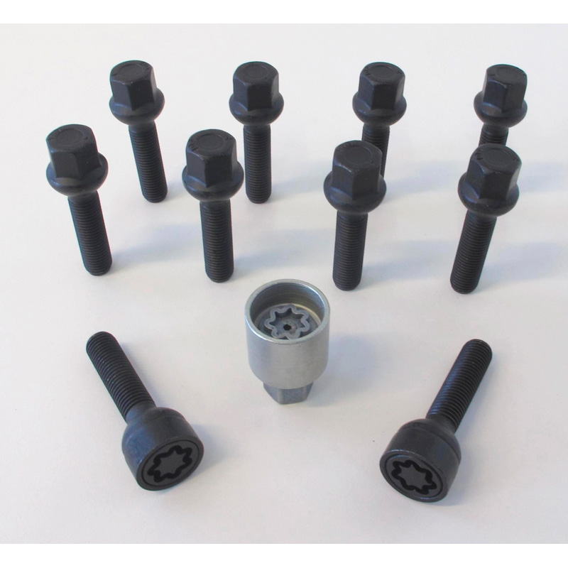 H&R Wielboutenset bolkonisch R12 M12x1.50 - Lengte 50mm - Zwart - 10 stuks (Bv.  Mercedes) - incl. wielsloten