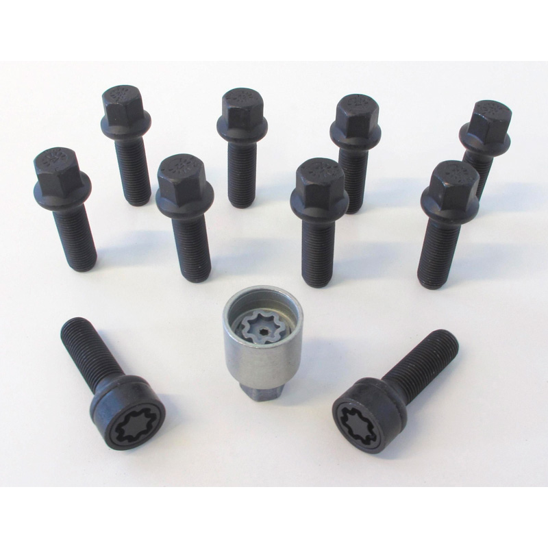 H&R Wielboutenset bolkonisch R14 M14x1.50 - Lengte 68mm - Zwart - 10 stuks - incl. wielsloten