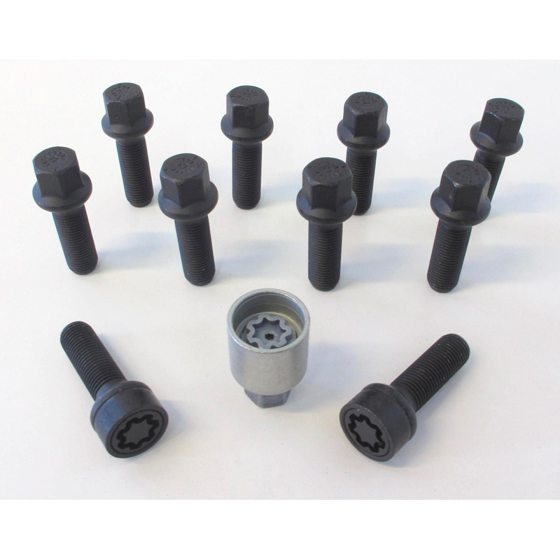H&R Wielboutenset bolkonisch R14 M14x1.50 - Lengte 60mm - Zwart - 10 stuks - incl. wielsloten