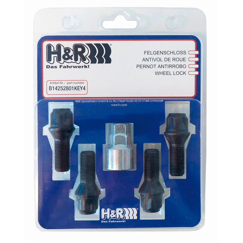 H&R Wielslotenset M12x1.50x30mm konisch Zwart - 4 slotbouten incl. adapter