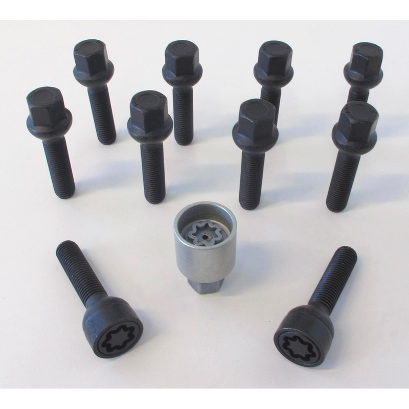 H&R Wielboutenset bolkonisch R13 M14x1.50 - Lengte 47mm - Zwart - 10 stuks (bv.  VAG) - incl. wielsloten